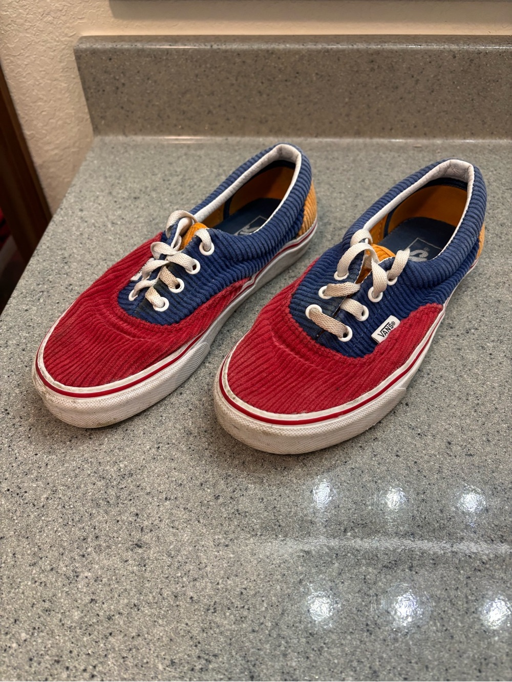 Vans women’s Corduroy Low-Top Sneakers in Red, Blue & Yellow